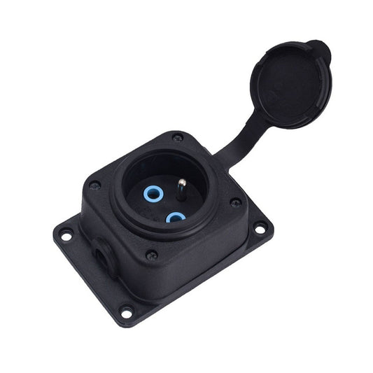 Steekcontactdoos, Frans type E (pin), zwart "rubber" voor opbouw 250V, 16A, IP44, 2P+Z, 1KMP-E, Bylion