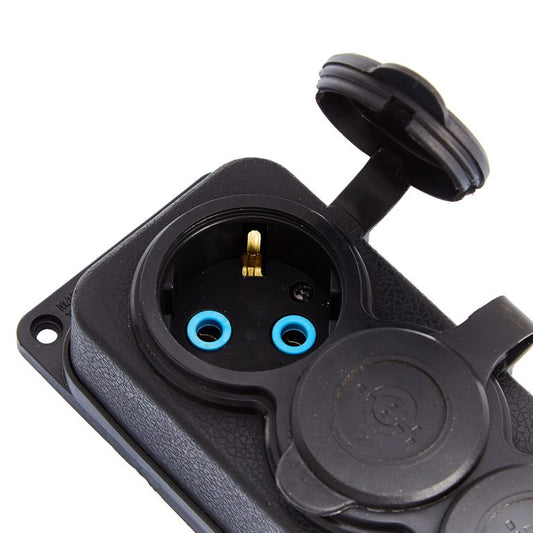 4x stopcontact "rubber" zwart met deksel hermetisch IP44, 250V, 16A, SCHUKO 2P+Z, 4KMP-F, Bylion