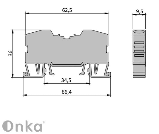 ONKA 10mm2 Federleistenverbinder Klemmenleiste DIN-Schiene Klemmenleiste 2-draht grau, 1020044