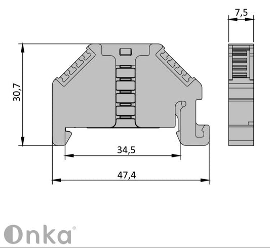 ONKA Stecker, Endbügel, universelle Halterung (für Feder- und Schraubklemmenblock), 1060002