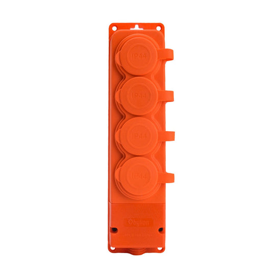 4x rubber contactdoos "rubber" oranje met deksel hermetisch IP44, 250V, 16A, SCHUKO 2P+Z, 4KMP-F-O, Bylion