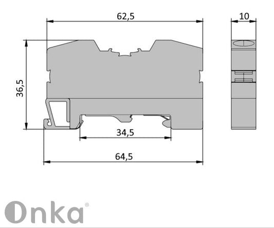 ONKA 10mm2 PE veerrail klemmenblok DIN-rail klem 2-draads grijs, 1020300