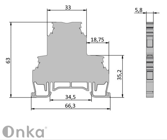 ONKA 2,5mm2, 2-adrige Schraubenschienenklemmenblock DIN-Schienenklemmenblock 4-adrig grau, 1010332