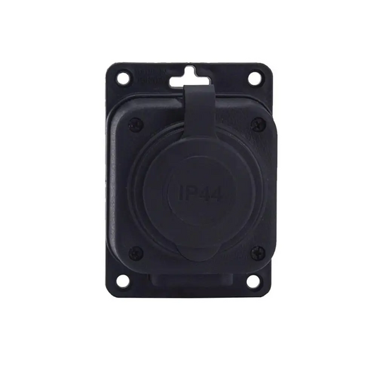 Zwarte "rubberen" opbouwcontactdoos 250V, 16A, IP44, SCHUKO 2P+Z, 1KMP-F, Bylion
