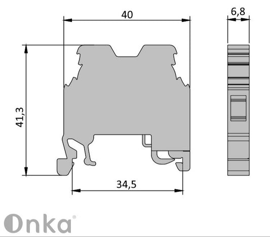 ONKA 4mm2 PE Schraubschienenklemmenblock DIN-Schienenklemme 2-draht grau, 1010220