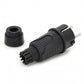 Zwarte rubberen kontaktstop IP54, 250v 16a per kabel, Uni-Schuko (dubbele aarding), 2P+E, REF, Bylion