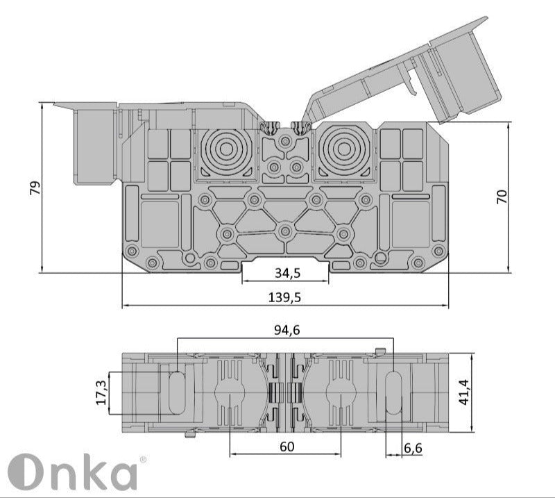 ONKA 150mm2 M12 connecteur de rail à vis bloc de connexion rail DIN avec capuchon de protection, bleu, 1030091