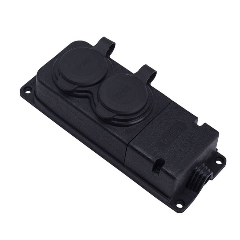 Dubbele rubberen contactdoos zwart hermetisch opbouw 250V, 16A, IP44, Frans type E 2P+Z, 2KMP-E, Bylion