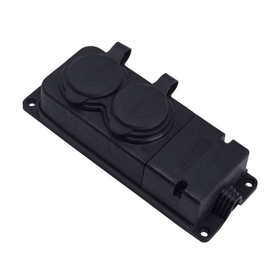 Dubbele rubberen contactdoos zwart hermetisch opbouw 250V, 16A, IP44, Frans type E 2P+Z, 2KMP-E, Bylion