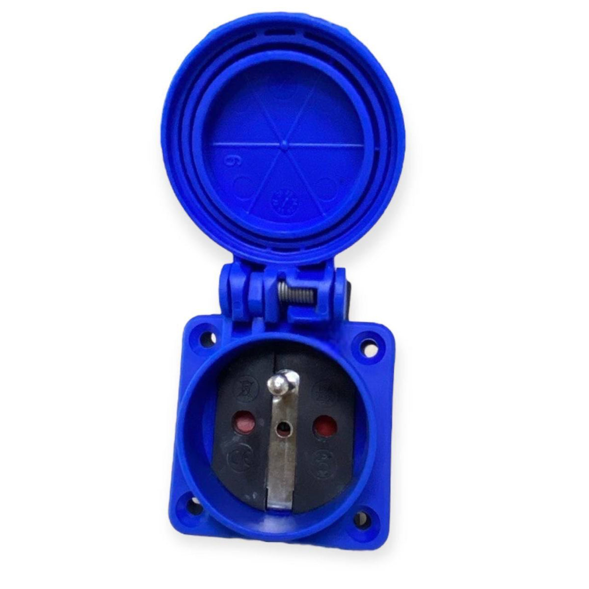 Hermetische Steckdose 2P+Z, 230/220V, mit Erdung, IP44, mit Klappe, blau, 250V Französisch