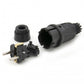 Zwarte rubberen kontaktstop IP54, 250v 16a per kabel, Uni-Schuko (dubbele aarding), 2P+E, REF, Bylion