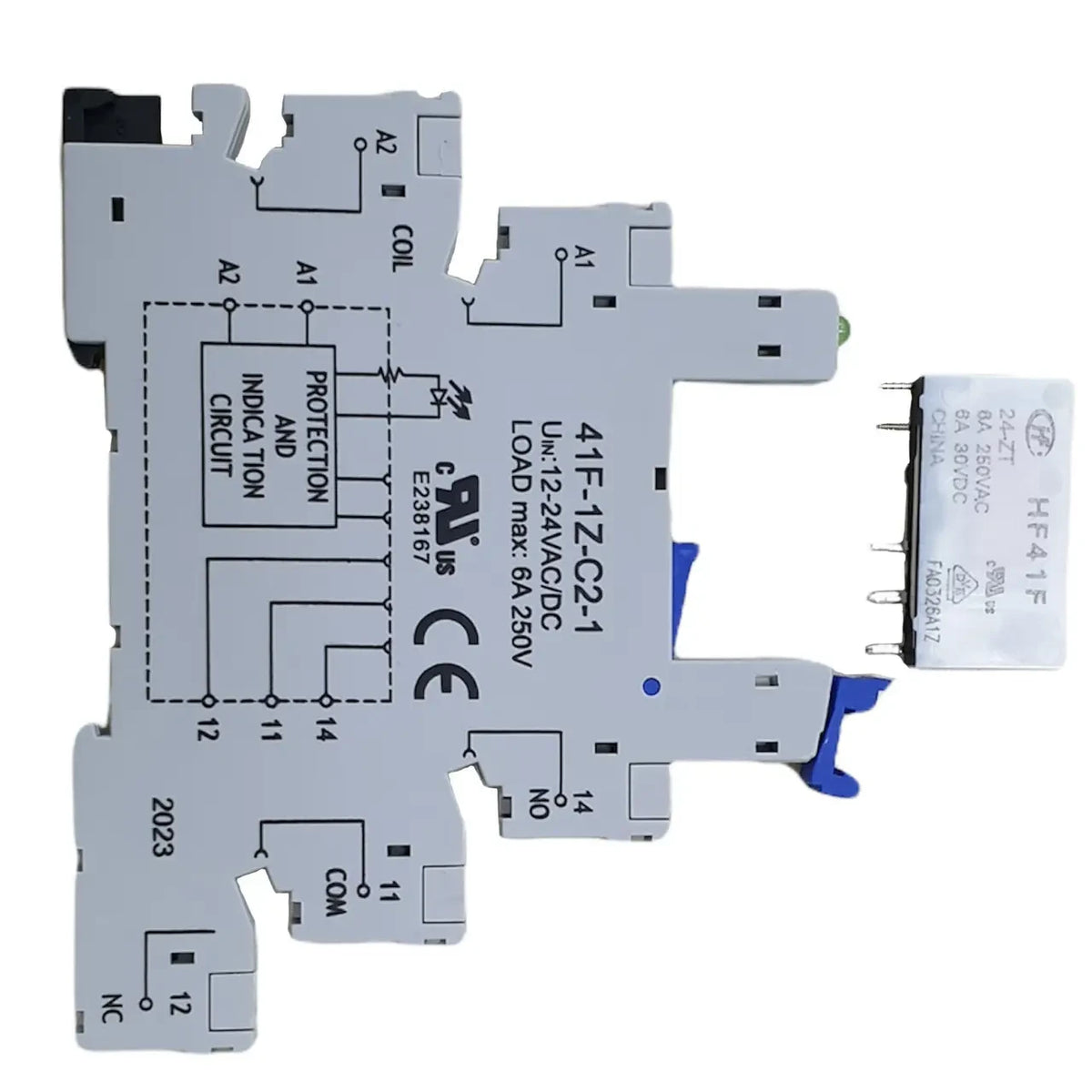 Switching auxiliary relay relay module - socket + relay for DIN rail, 6 A, NO+NC