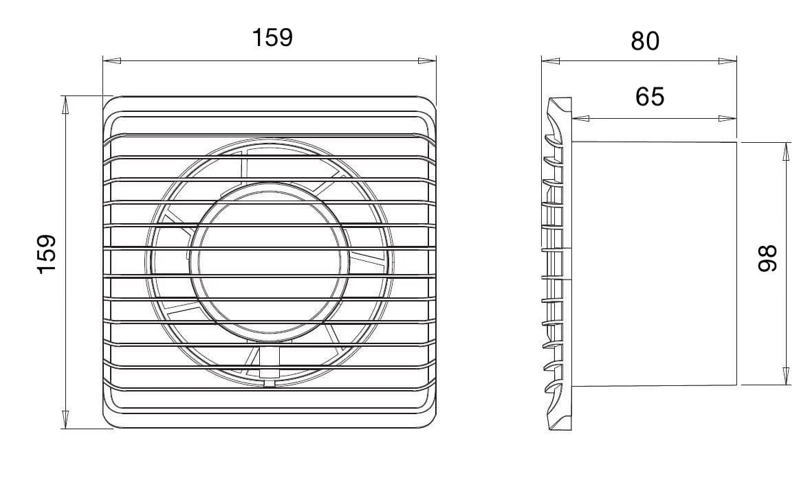 ARS-White wall-mounted axial bathroom/toilet fan white with grille quiet 100mm, 90 m3/h, 340041