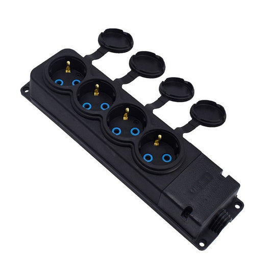 4x stopcontact "rubber" zwart met deksel hermetisch IP44, 250V, 16A, SCHUKO 2P+Z, 4KMP-F, Bylion