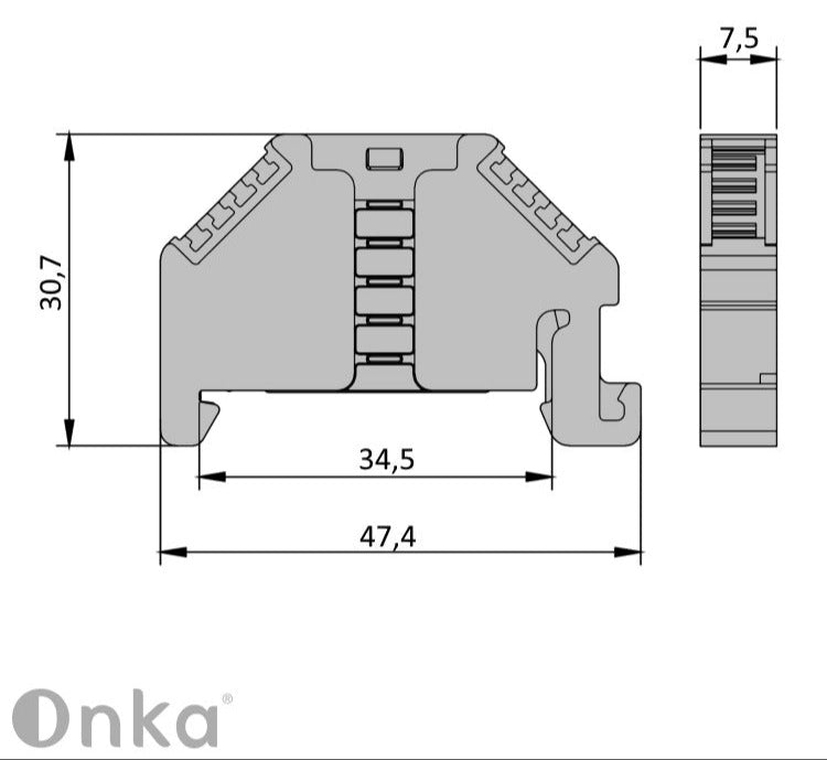 ONKA Stekker, eindbeugel, universele beugel (voor veer- en schroefklemmenblok ) , 1060002