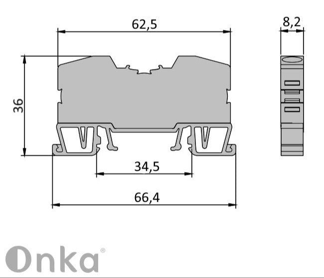 ONKA 6mm2 spring rail connector connection block DIN rail terminal 2-wire blue, 1020037
