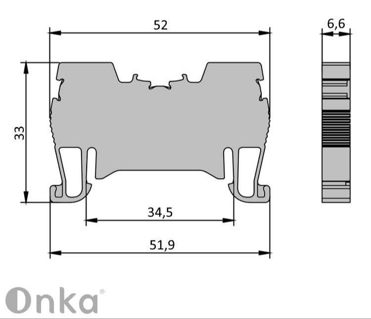 ONKA connecteur de rail à ressort 4mm2, bande de connexion rail DIN, bande de connexion 2 fils gris, 1020024