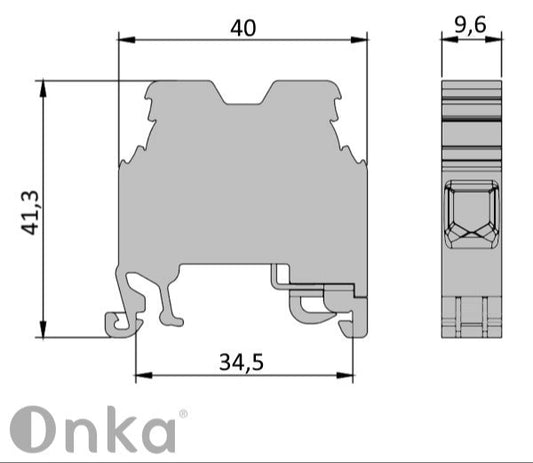 ONKA 10mm2 PE Schroefrailklemmenblok DIN-railklem 2-draads grijs, 1010221