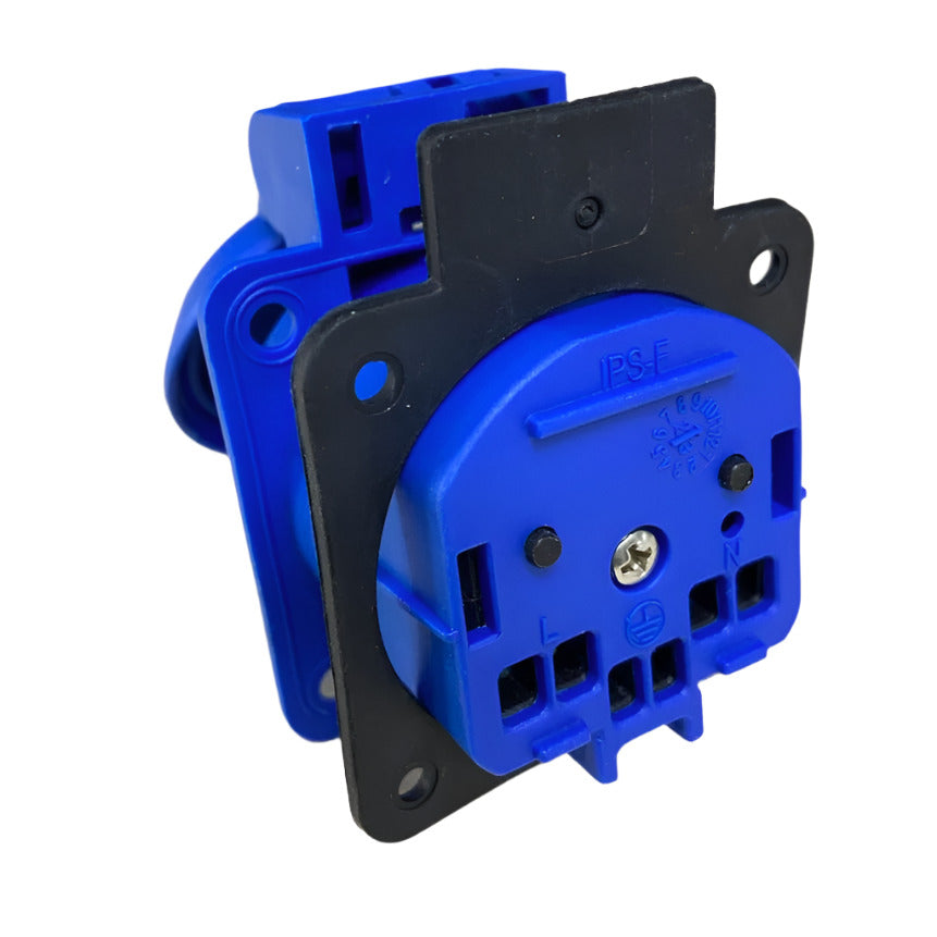 Hermetische Steckdose 2P+Z, 230/220V, mit Erdung, IP44, mit Klappe, blau, 250V Französisch