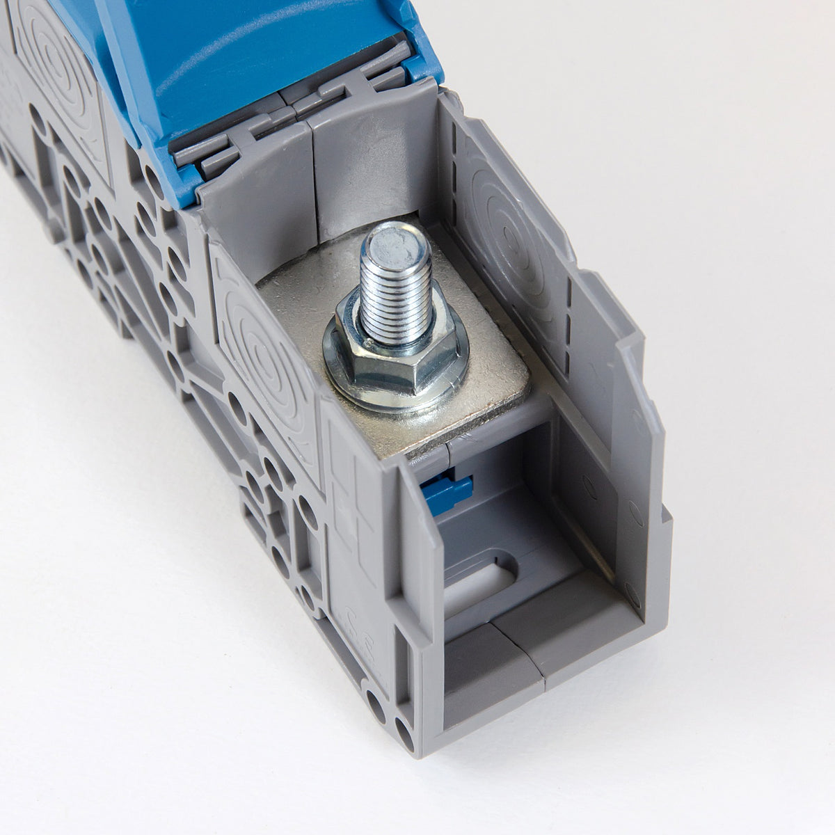 ONKA 120mm2 M10 Schraubenschienenverbinder Anschlussblock DIN-Schiene mit Schutzkappe, blau, 1030076