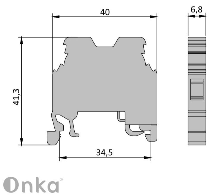 ONKA 10mm2 PE Schroefrailklemmenblok DIN-railklem 2-draads grijs, 1010221