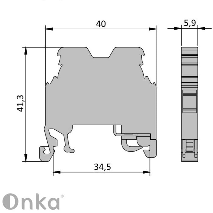 ONKA 2,5mm2 PE Schroefrailklemmenblok DIN-railklem 2-draads grijs, 1010219