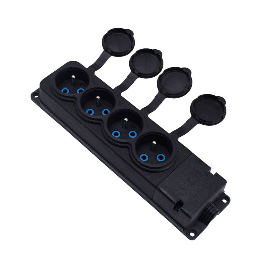 4x "rubber" black socket with hermetic cover IP44, 250V, 16A, 2P+Z, French type E, 4KMP-E, Bylion