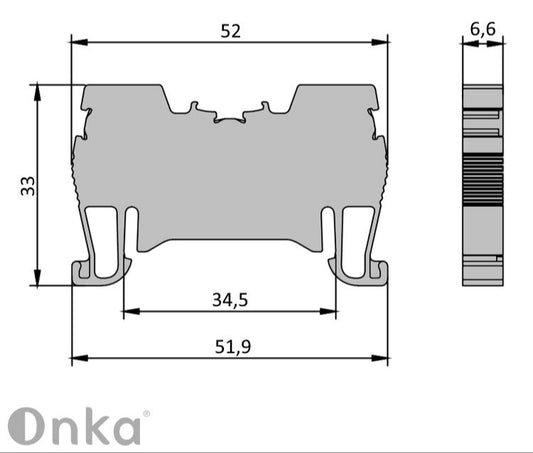 ONKA 4mm2 Federleistenverbinder Anschlussblock DIN-Schienenklemmen 2-draht blau, 1020027