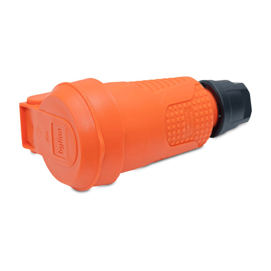 Orange hermetic rubber socket IP54 with lid 2P+Z 16A 250V SCHUKO RDP-O-F Bylion