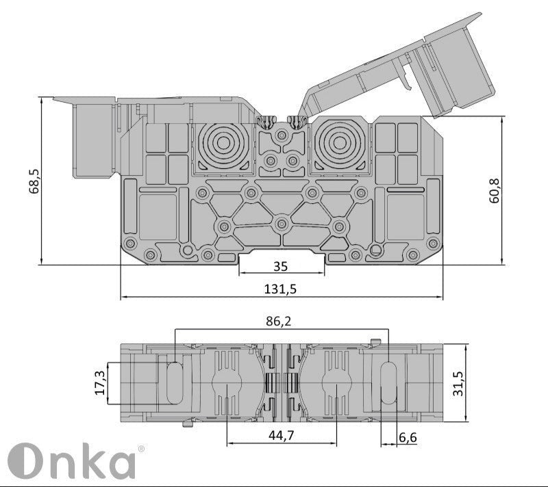 ONKA 70mm2 M8 Schraubenschienen-Klemmenblock DIN-Schiene mit Schutzabdeckung, grau, 1030045