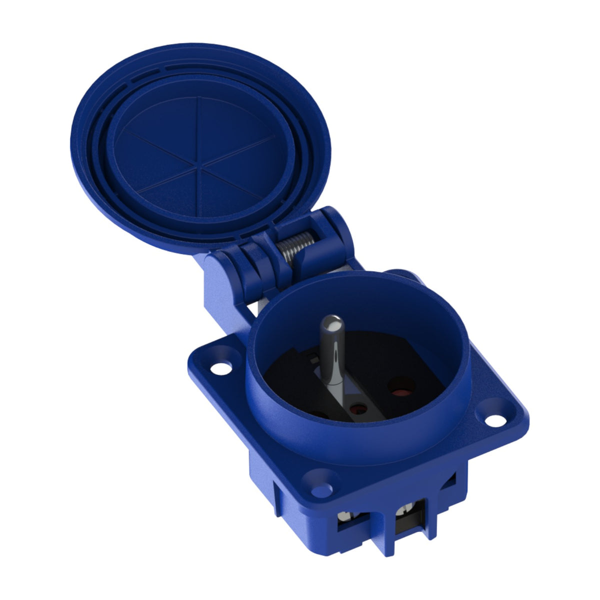 Hermetische Steckdose 2P+Z, 230/220V, mit Erdung, IP44, mit Klappe, blau, 250V Französisch