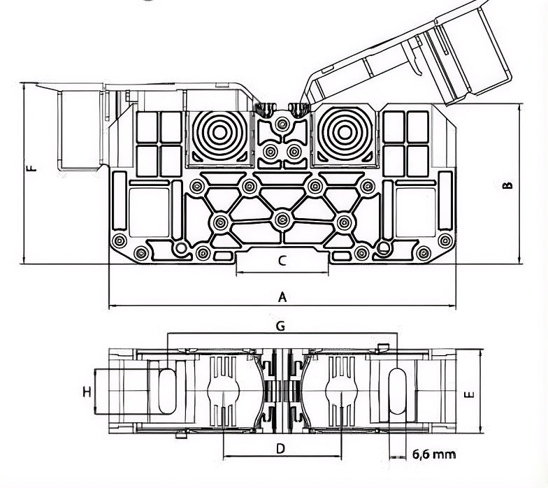 MRK 25 mm² klemmenblok voor railmontage (met afdekking)
