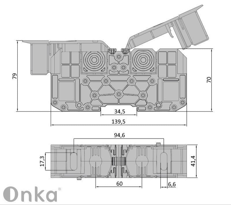 ONKA 120mm2 M10 Schraubanschlussblock DIN-Schiene mit Schutzkappe, grau, 1030073