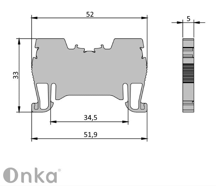ONKA 1,5mm2 veerrailklemmenblok DIN-railklem 2-draads grijs, 1020002