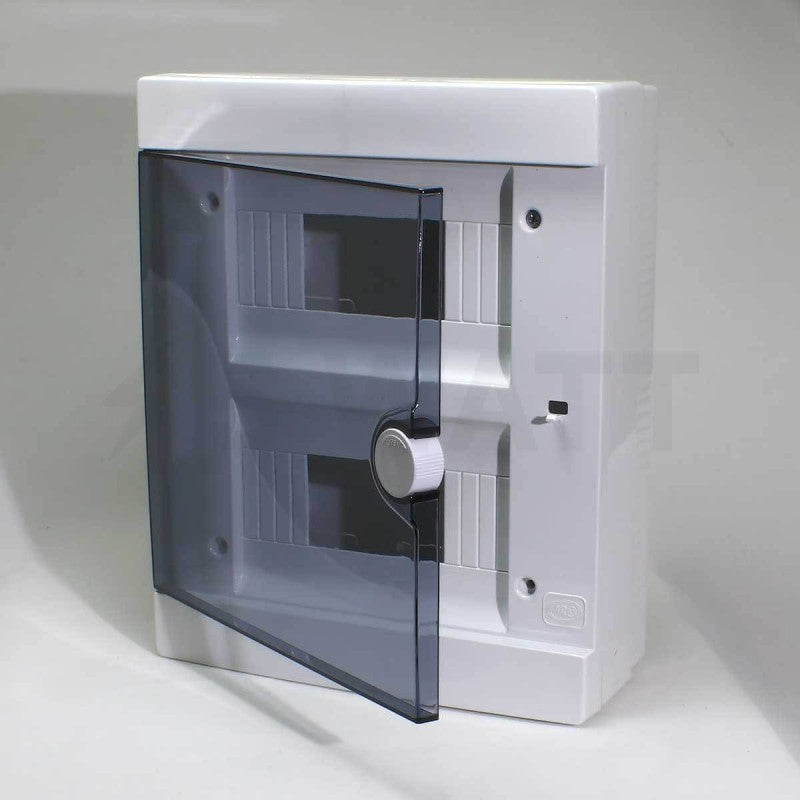 ARS Modulair schakelbord 16 MOD (16 zekeringen), opbouw schakelkast, kunststof, transparante deur IP40, 341205