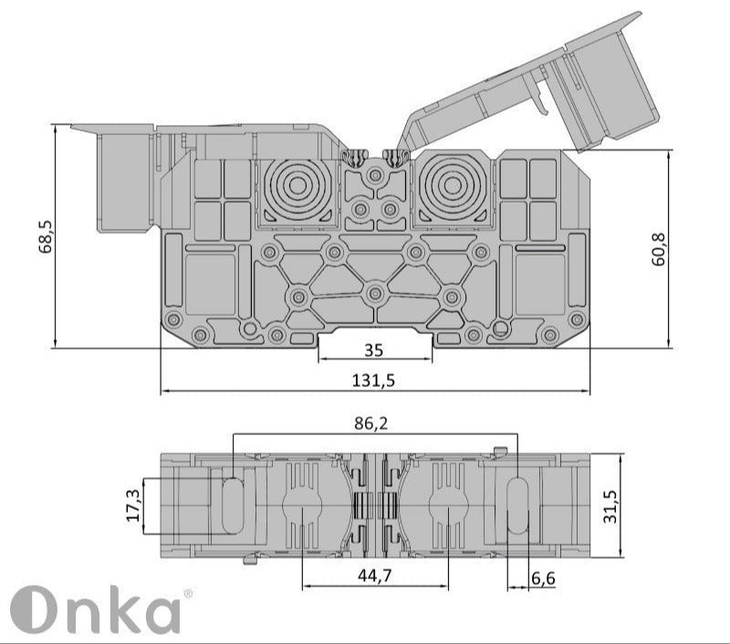 ONKA 95mm2 M8 bloc de bornes rail à vis DIN-rail avec capot de protection, gris, 1030059
