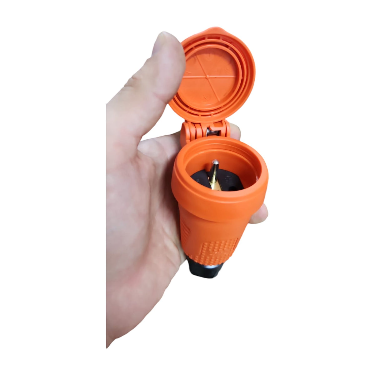 Oranje hermetisch rubberstopcontact IP54 met klep 16A 250V Frans type (pin) RDP-O-E Bylion