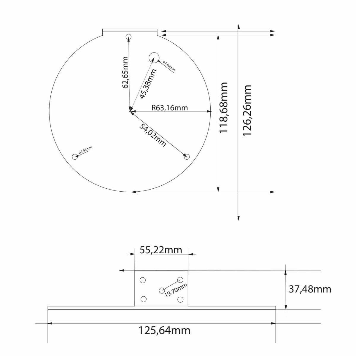 SNT-100LT support mural Ø100 angle de montage
