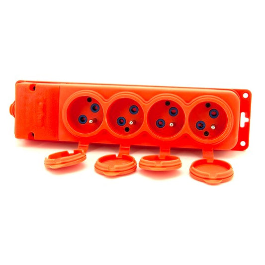 4x rubber contact boxes "rubber" orange with lid hermetically IP44 250V, 16A, 2P+Z, French type E, 4KMP-E-O, Bylion