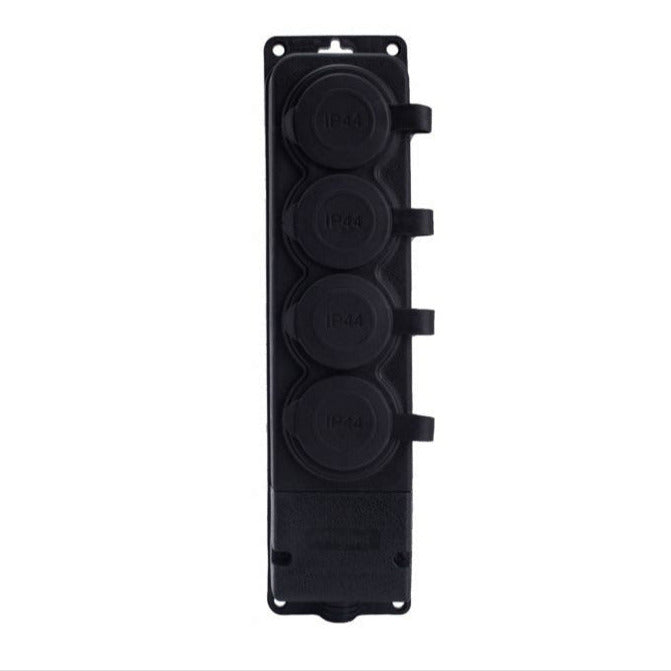 4x stopcontact "rubber" zwart met deksel hermetisch IP44, 250V, 16A, 2P+Z, Frans type E,4KMP-E, Bylion