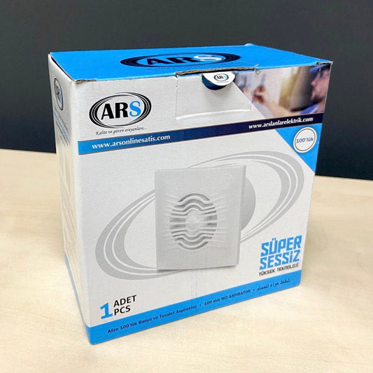 ARS-White wandgemonteerde axiale badkamer-/toiletventilator wit met rooster stil 100mm, 90 m3/h, 340041