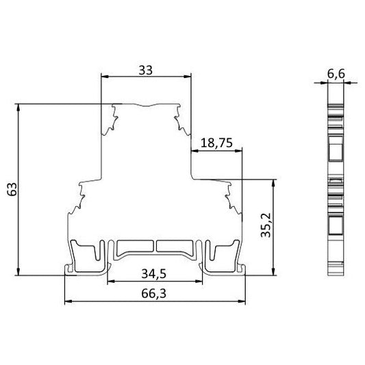 ONKA 4mm2, 2 draads Schroefrailklemmenblok DIN-rail 4-draads grijs, 1010368