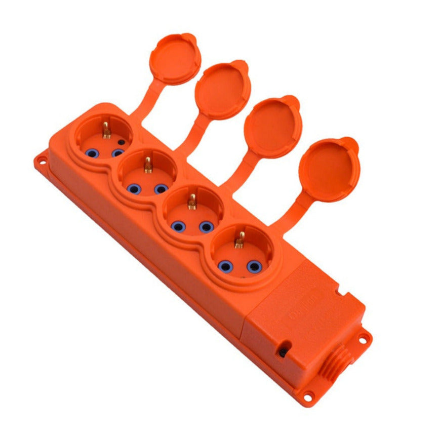 4x rubber contactdoos "rubber" oranje met deksel hermetisch IP44, 250V, 16A, SCHUKO 2P+Z, 4KMP-F-O, Bylion
