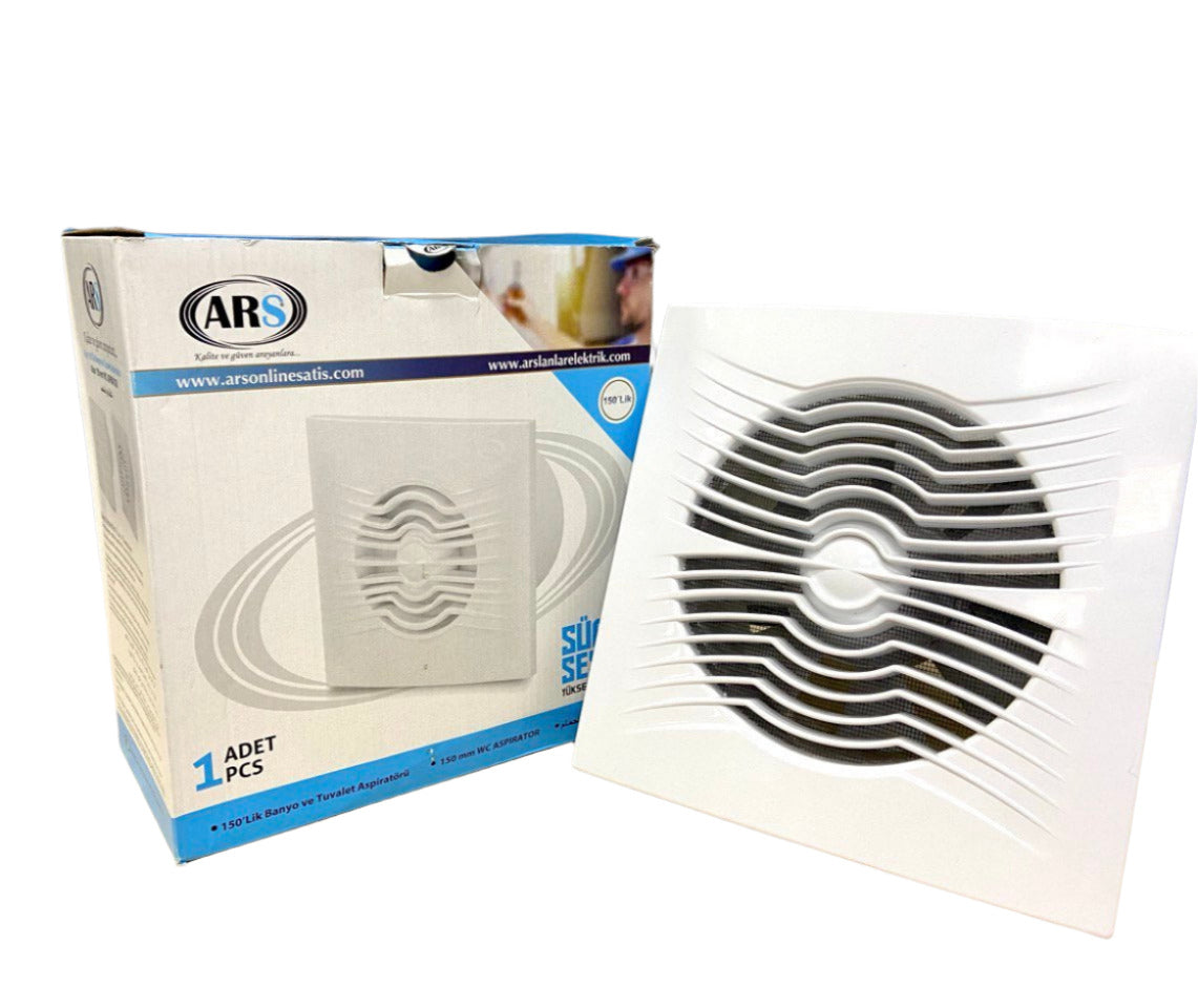 ARS - witte wandgemonteerde axiale badkamer-/toiletventilator wit met geruisloos rooster 150mm, 280 m3/h, 340043